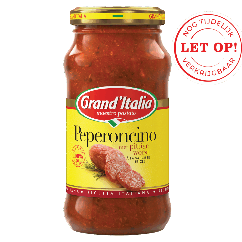 Product pastasaus Peperoncino Grand'Italia - let op