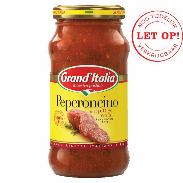 Product pastasaus Peperoncino Grand'Italia - let op