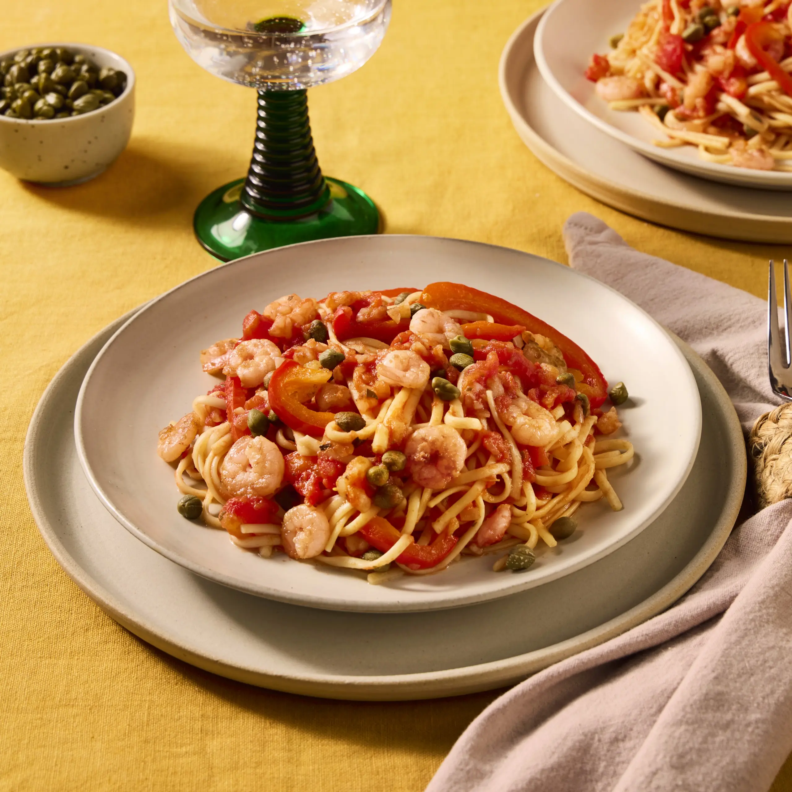Pasta met garnalen en paprika