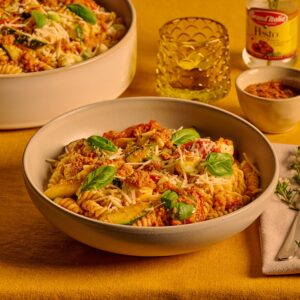 Recept Pasta rode pesto met courgette en zongedroogde tomaatjes Grand'Italia