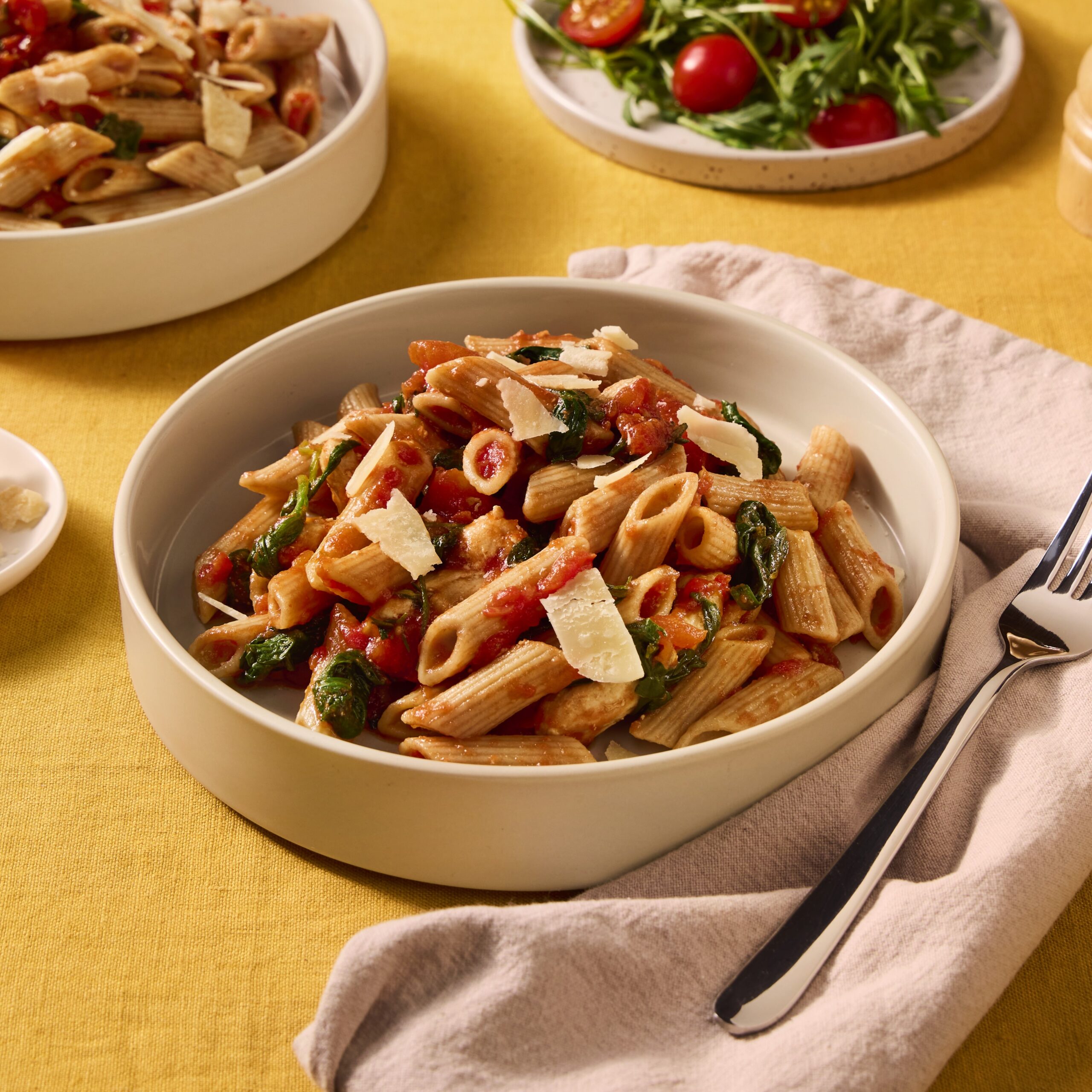 Penne met kip en spinazie