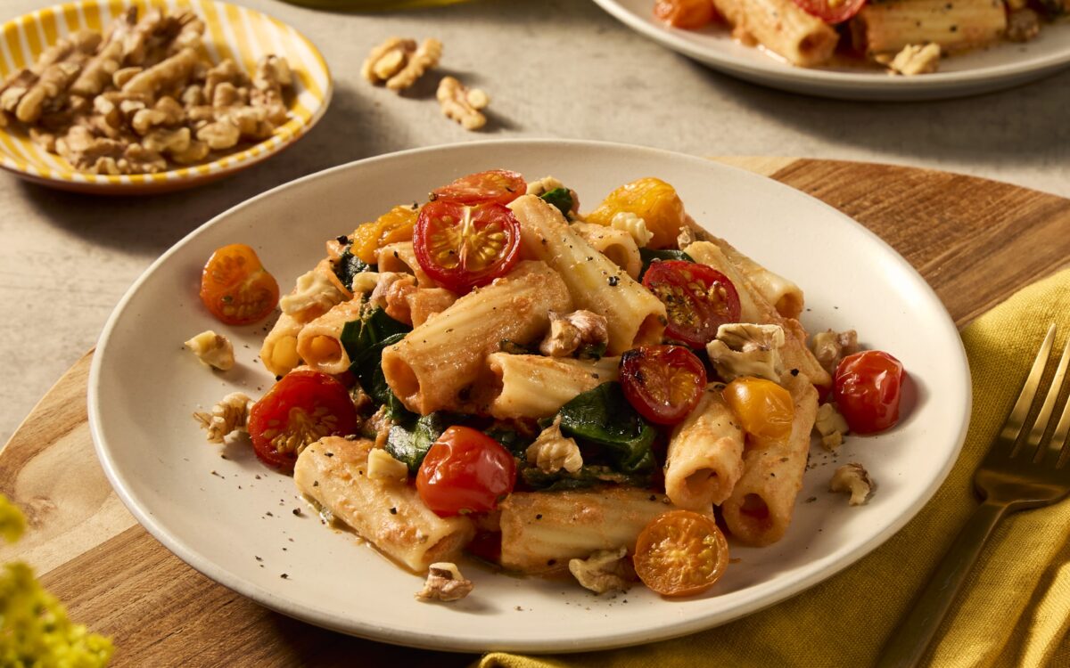 Recept Rigatoni ricotta pasta met spinazie en kerstomaatjes Grand'Italia