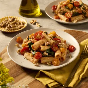 Recept Rigatoni ricotta pasta met spinazie en kerstomaatjes Grand'Italia