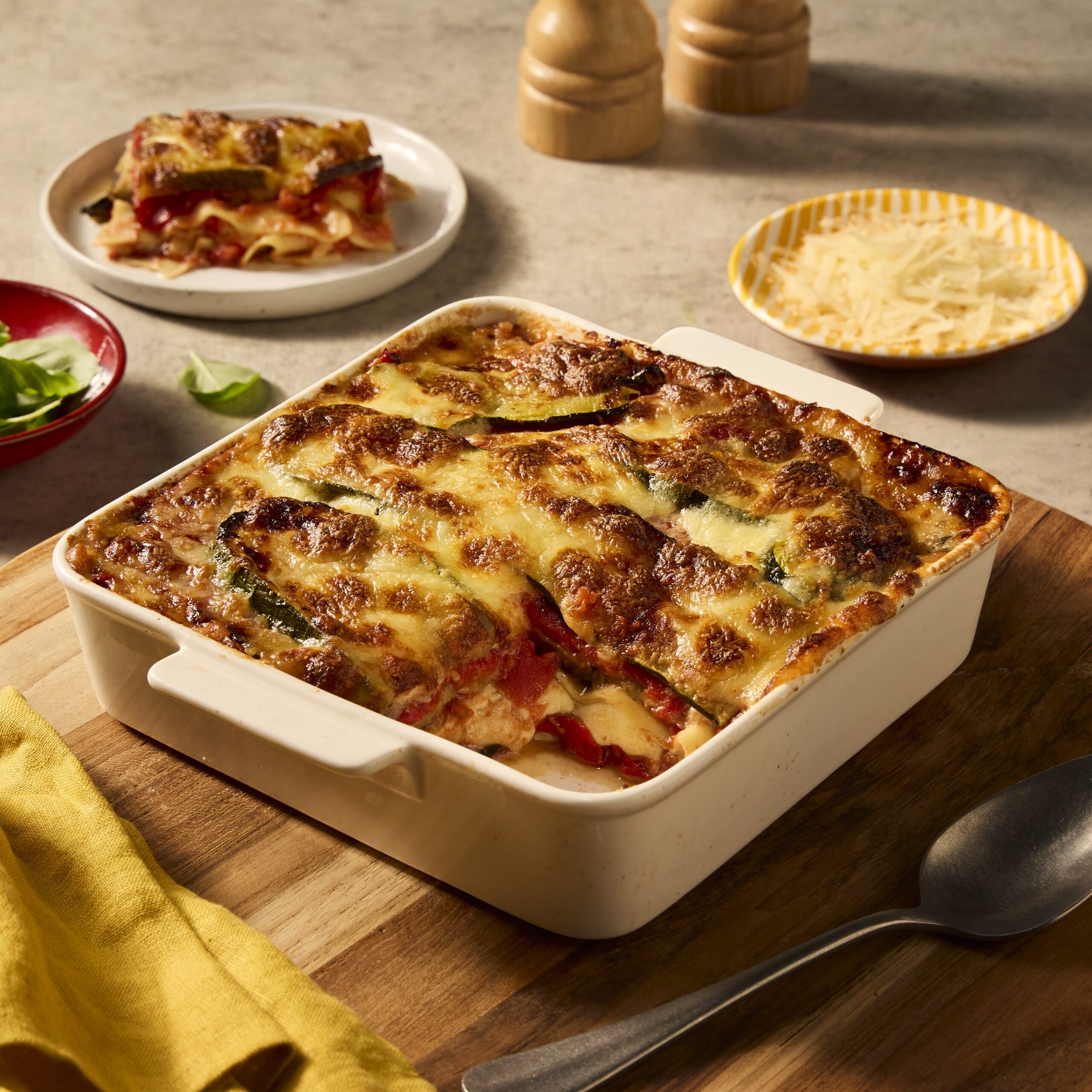 Vegetarische lasagne met aubergine, courgette en mozzarella
