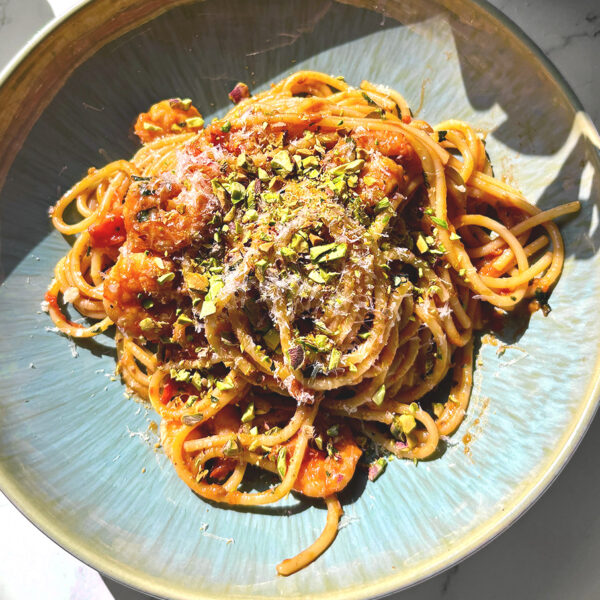 Recept spaghetti met garnalen en pistache pesto Stukoreceptjes x Grand'Italia