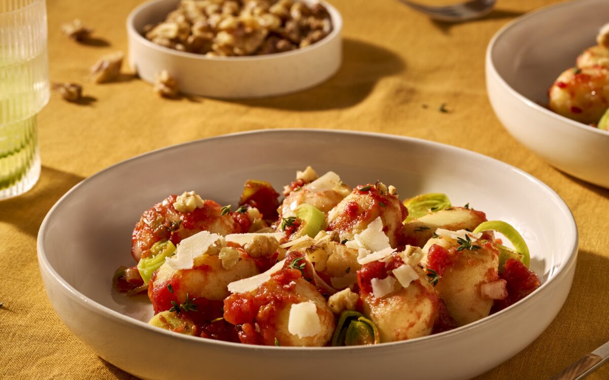 Recept Gevulde Gnocchi met prei en tomaat Grand'Italia
