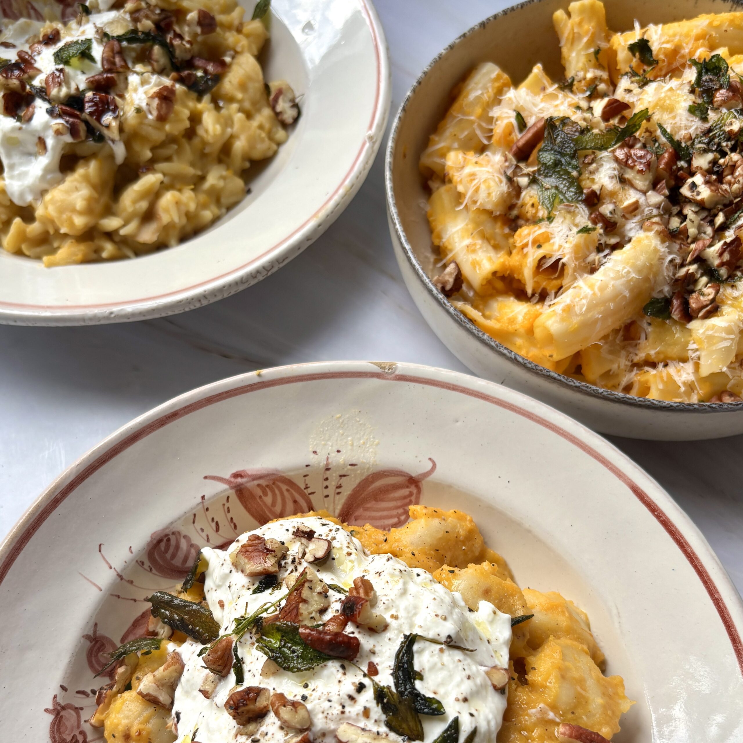 Pompoen recepten pasta; met gnocchi, orzo of rigatoni